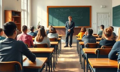 Une salle de classe avec élèves et professeurs illustrant la responsabilité civile des enseignants.